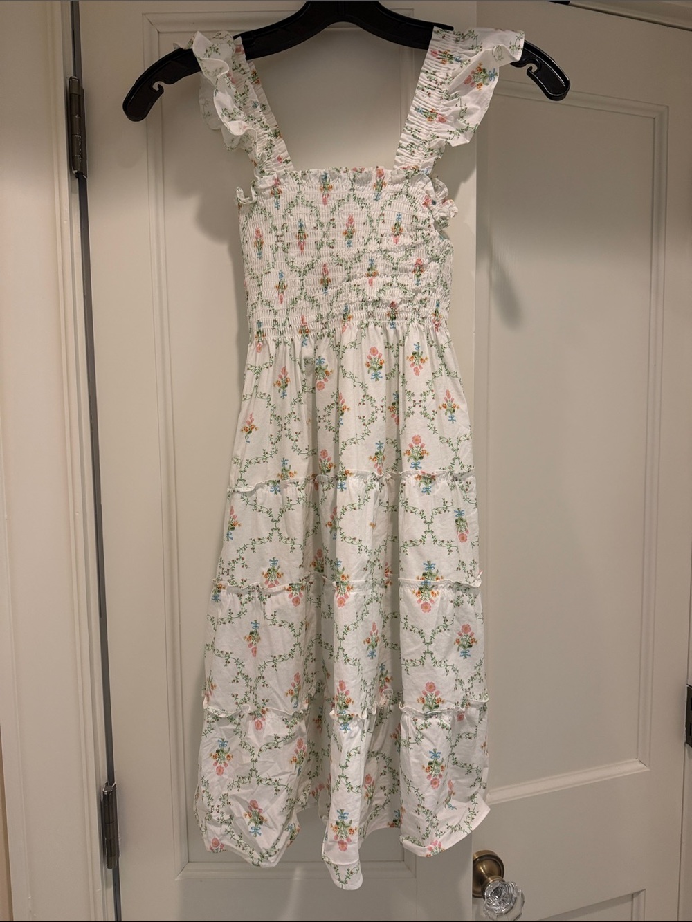 Hill House Kids White Floral Smocked Sundress with Ruffled Straps
